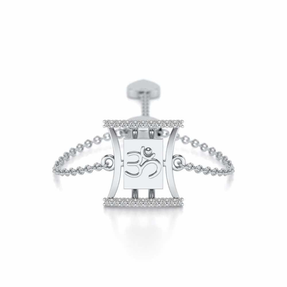 Sacred Om Adjustable Silver Ring - White Gold - Image 1