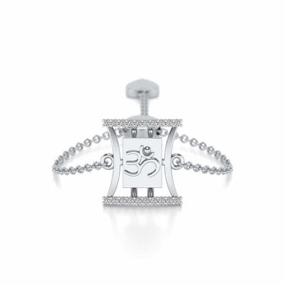 Sacred Om Adjustable Silver Ring - White Gold - Image 1