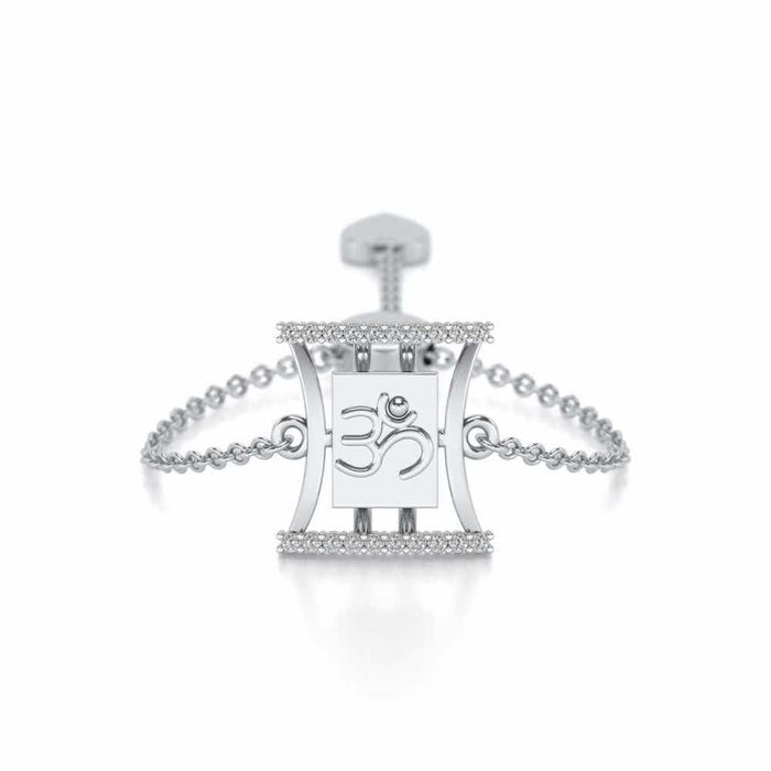Sacred Om Adjustable Silver Ring - White Gold - Image 1