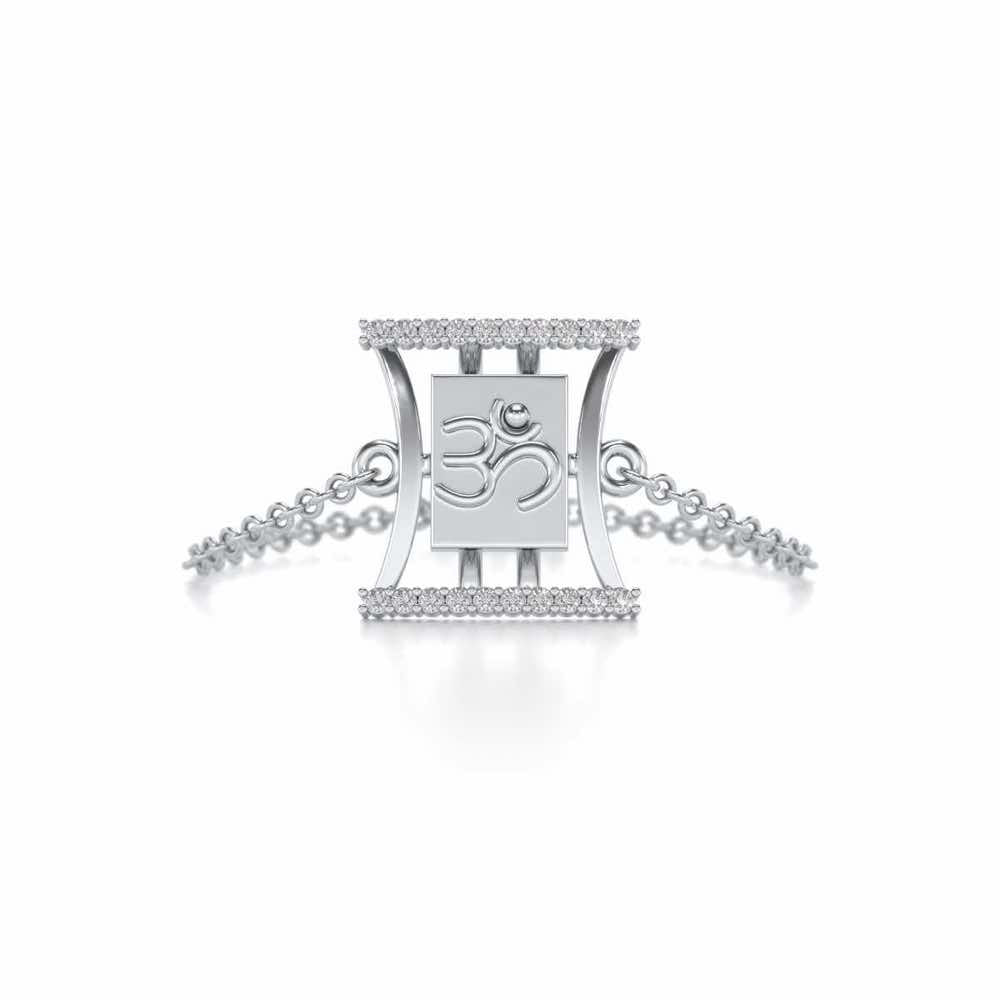 Sacred Om Adjustable Silver Ring - White Gold - Image 4