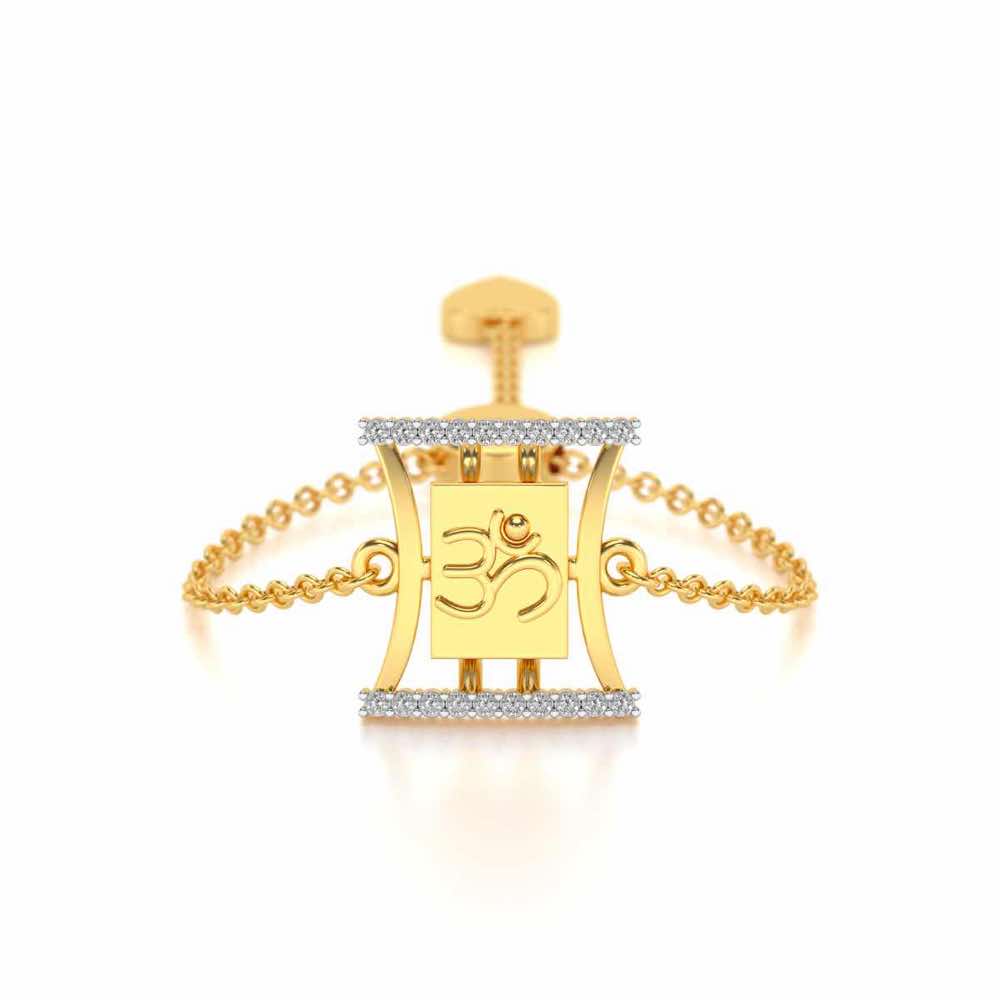 Sacred Om Adjustable Silver Ring - Yellow Gold - Image 1