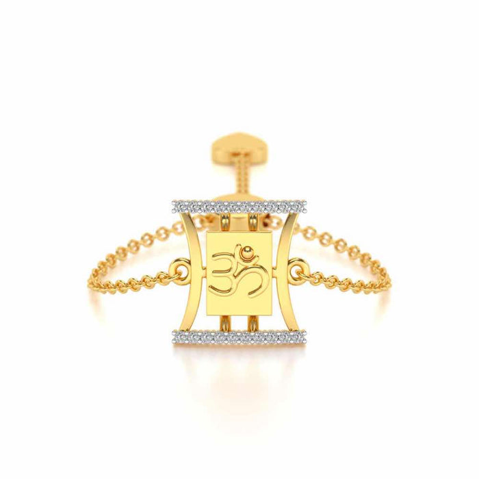 Sacred Om Adjustable Silver Ring - Yellow Gold - Image 1
