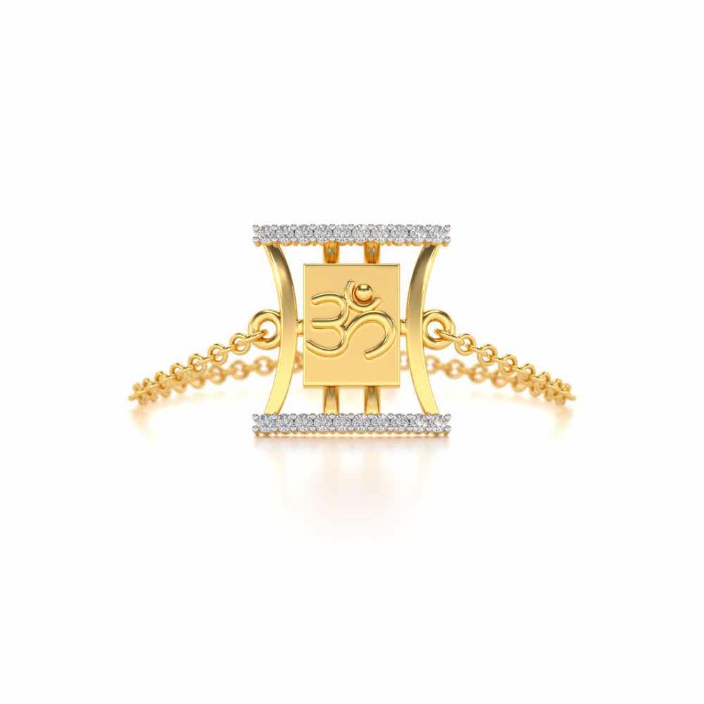 Sacred Om Adjustable Silver Ring - Yellow Gold - Image 4