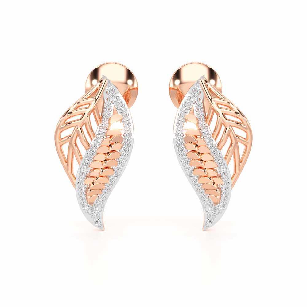 Scaled Leaves Silver Earrings - Rose Gold - Image 1