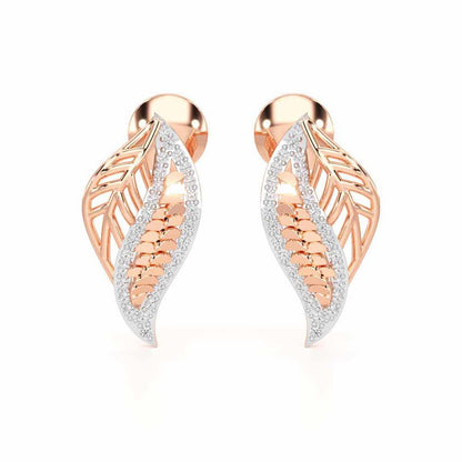 Scaled Leaves Silver Earrings - Rose Gold - Image 1