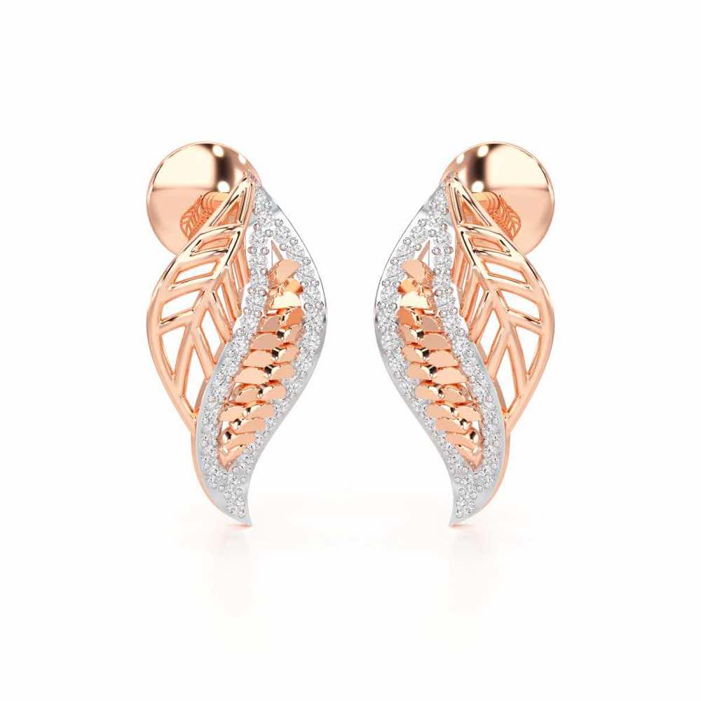 Scaled Leaves Silver Earrings - Rose Gold - Image 2