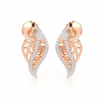 Scaled Leaves Silver Earrings - Rose Gold - Image 2