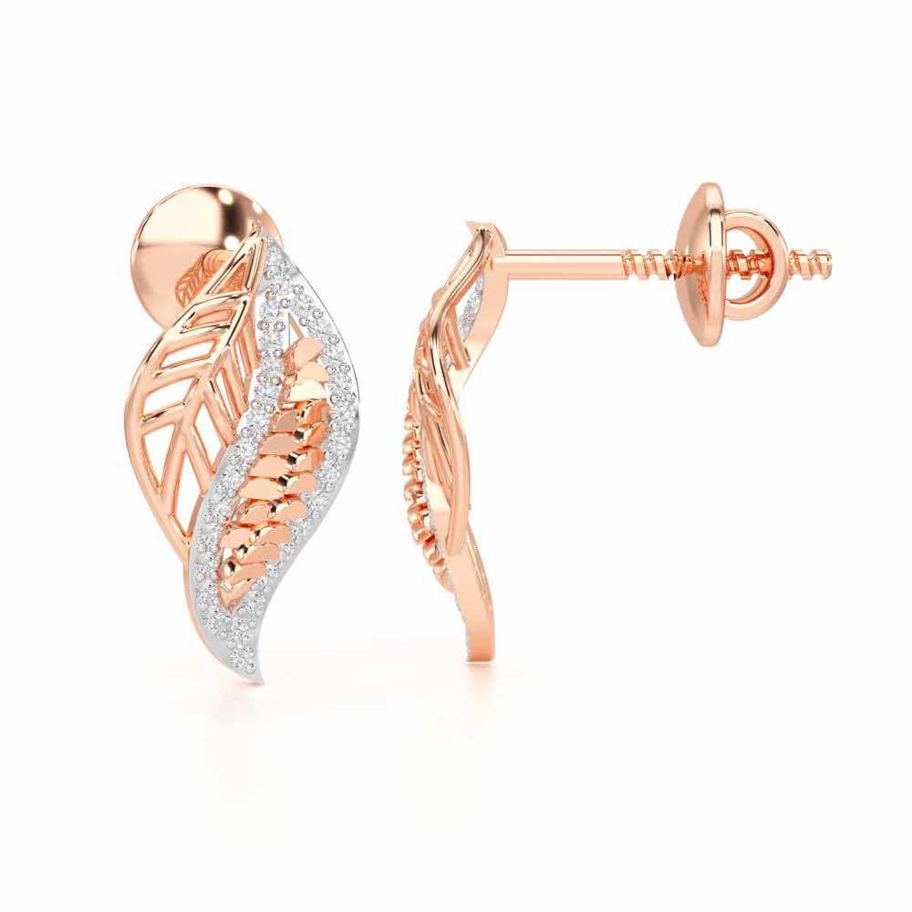 Scaled Leaves Silver Earrings - Rose Gold - Image 4