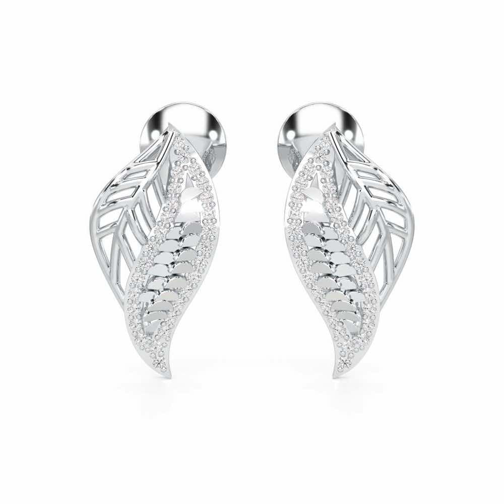 Scaled Leaves Silver Earrings - White Gold - Image 1