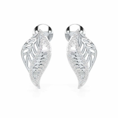 Scaled Leaves Silver Earrings - White Gold - Image 1