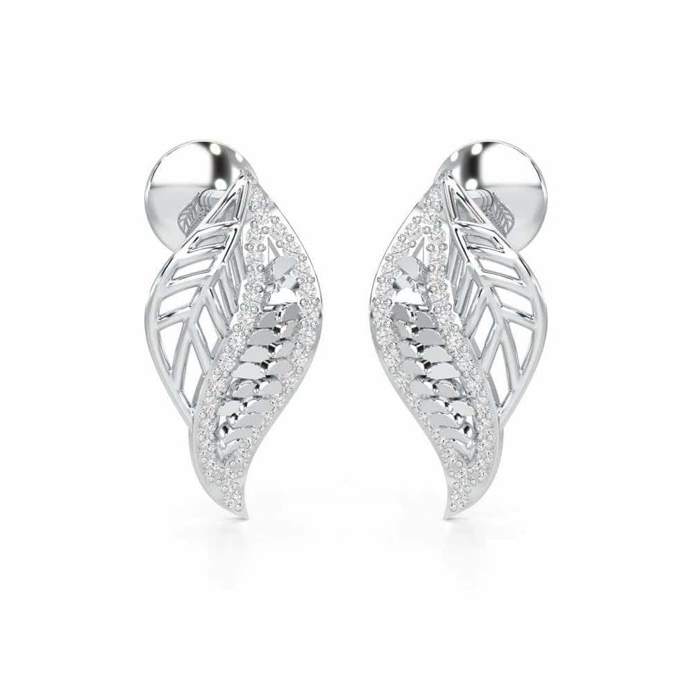 Scaled Leaves Silver Earrings - White Gold - Image 2