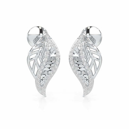 Scaled Leaves Silver Earrings - White Gold - Image 2