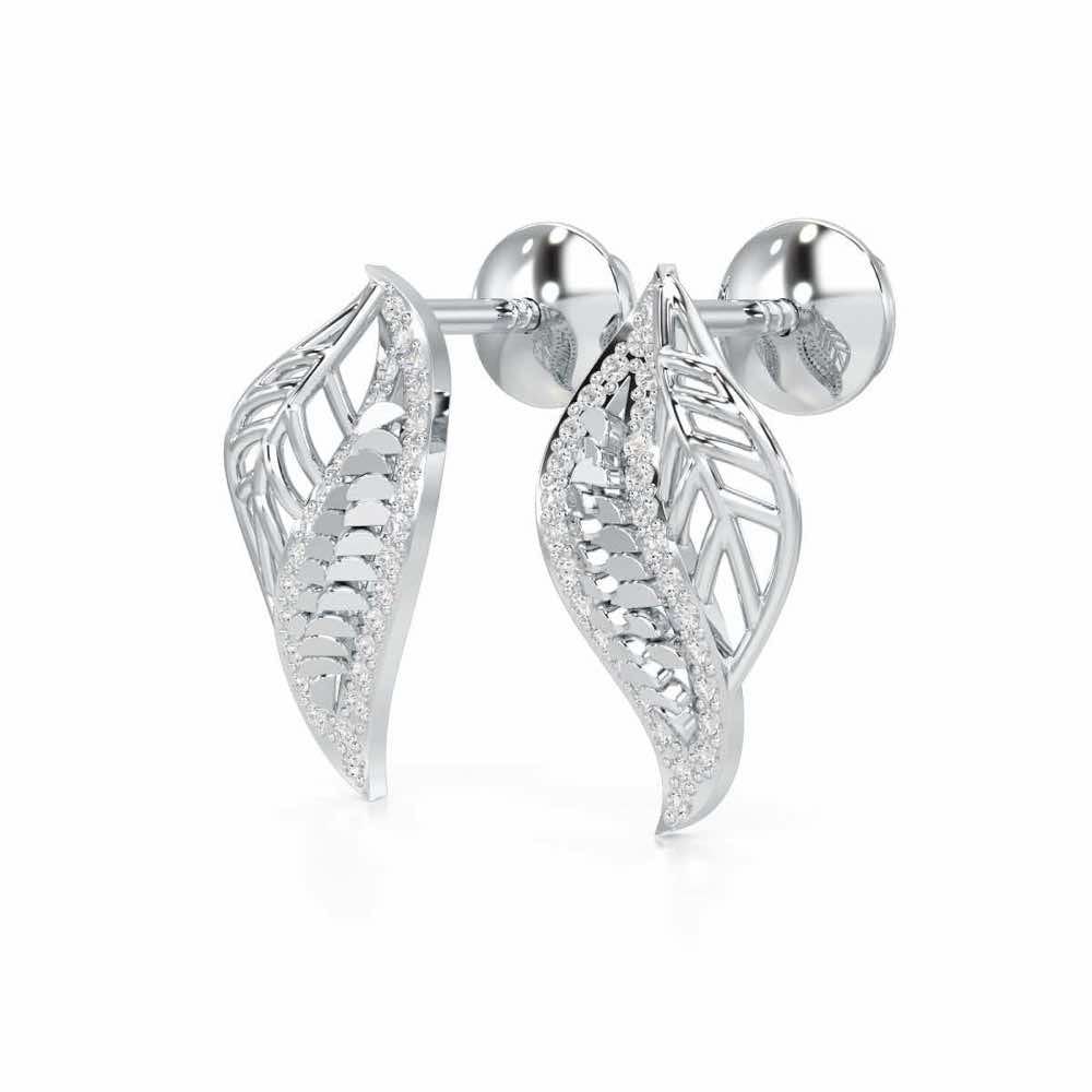 Scaled Leaves Silver Earrings - White Gold - Image 3