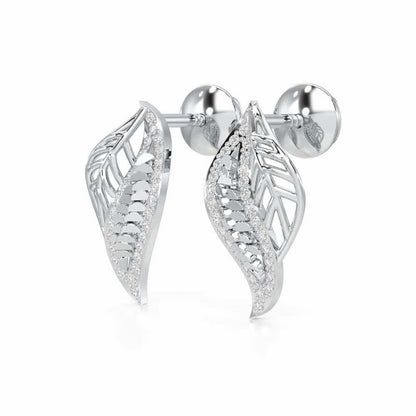 Scaled Leaves Silver Earrings - White Gold - Image 3