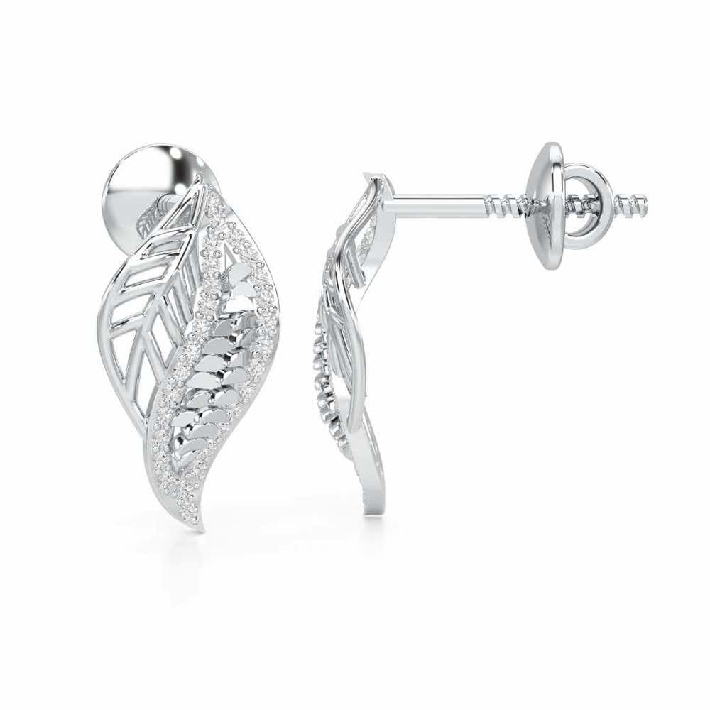 Scaled Leaves Silver Earrings - White Gold - Image 4