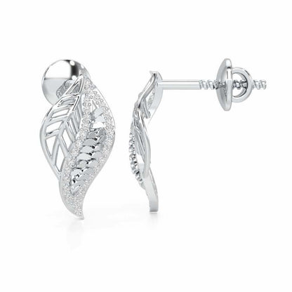 Scaled Leaves Silver Earrings - White Gold - Image 4