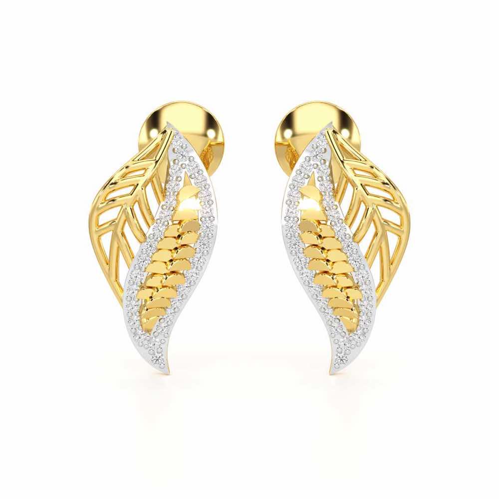 Scaled Leaves Silver Earrings - Yellow Gold - Image 1