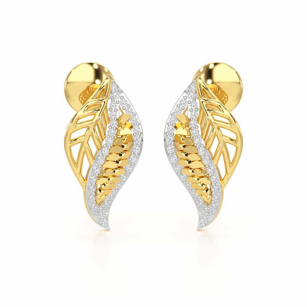Scaled Leaves Silver Earrings - Yellow Gold - Image 2