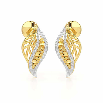 Scaled Leaves Silver Earrings - Yellow Gold - Image 2