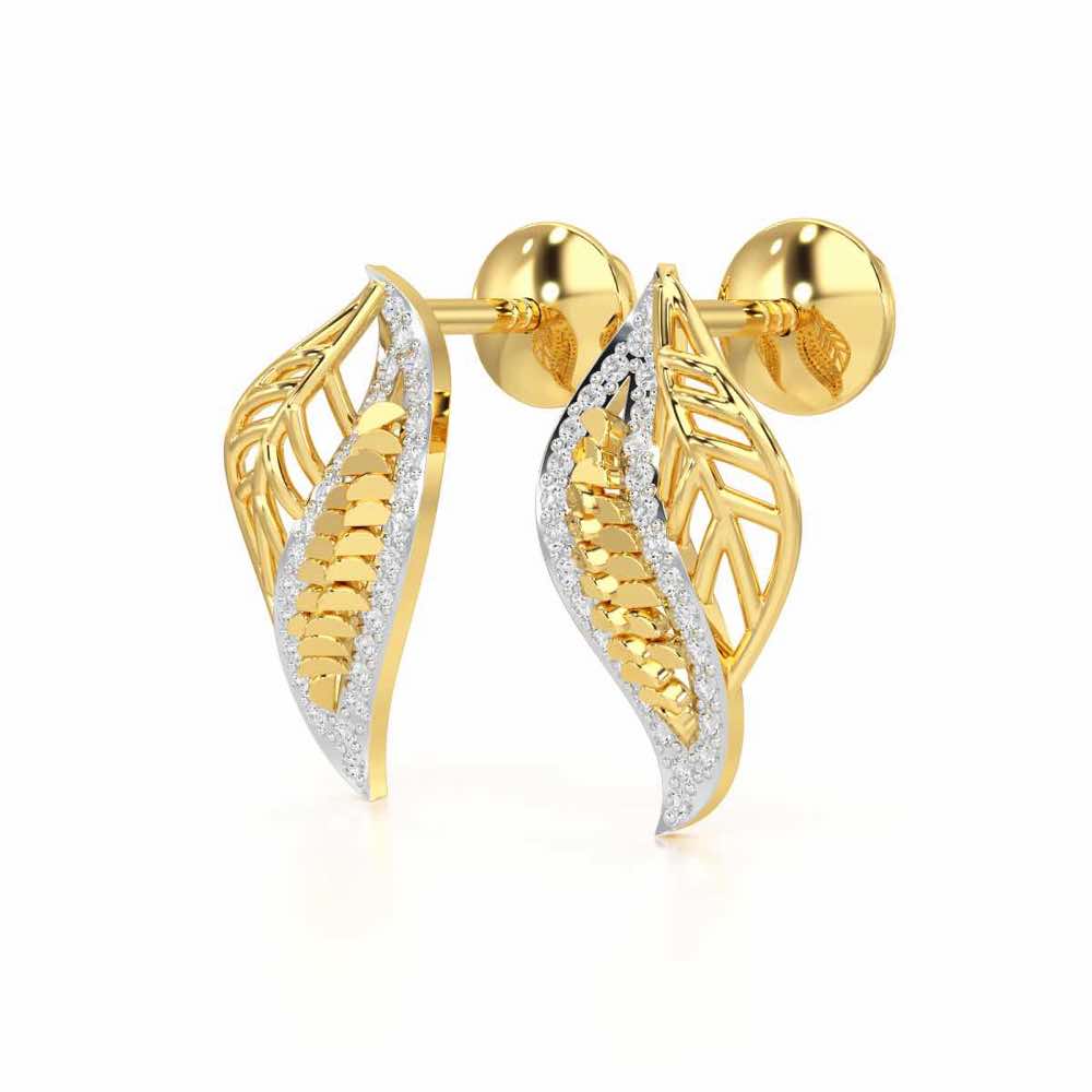 Scaled Leaves Silver Earrings - Yellow Gold - Image 3