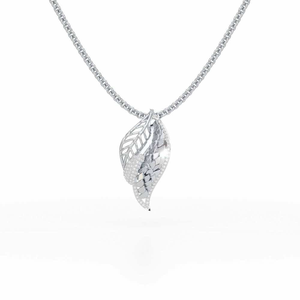 Scaled Leaves Silver Pendant - White Gold - Image 1