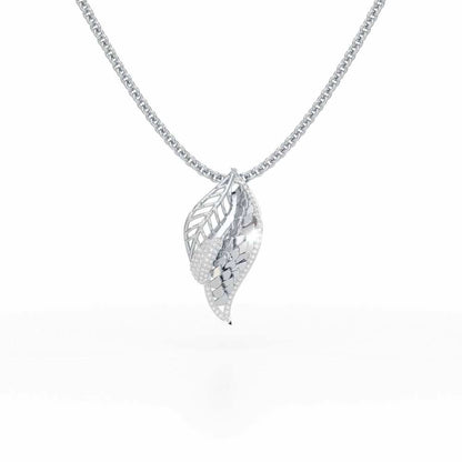 Scaled Leaves Silver Pendant - White Gold - Image 1