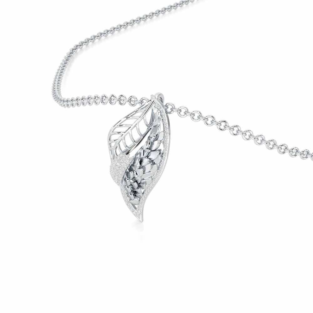 Scaled Leaves Silver Pendant - White Gold - Image 2