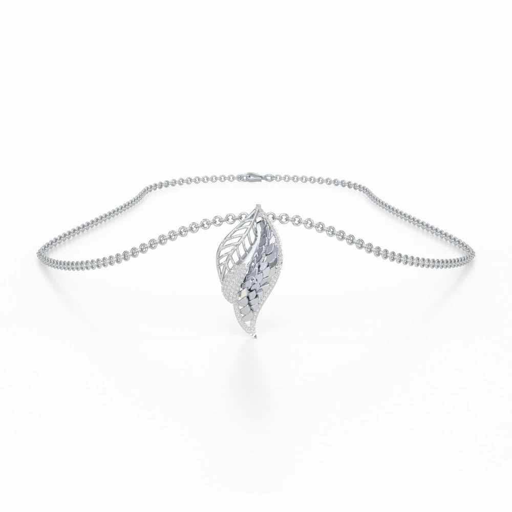 Scaled Leaves Silver Pendant - White Gold - Image 3