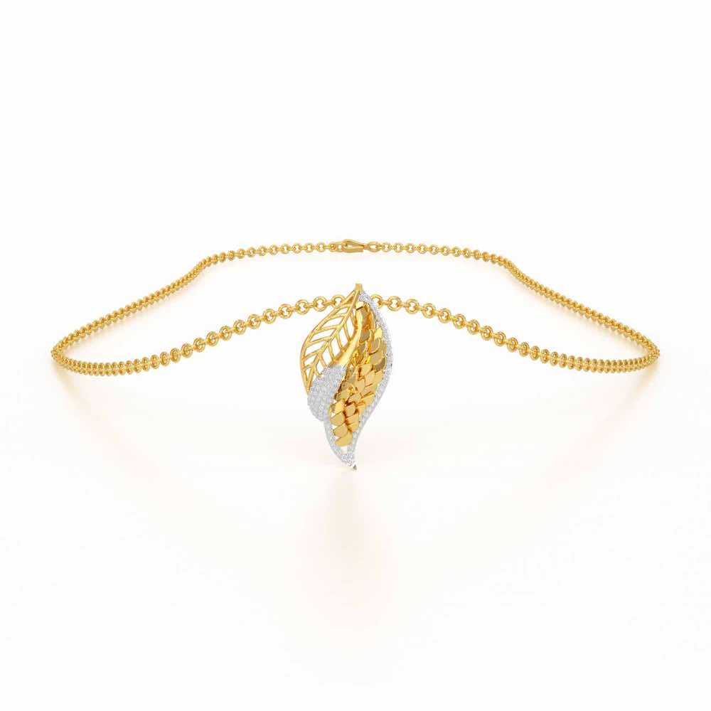 Scaled Leaves Silver Pendant - Yellow Gold - Image 3