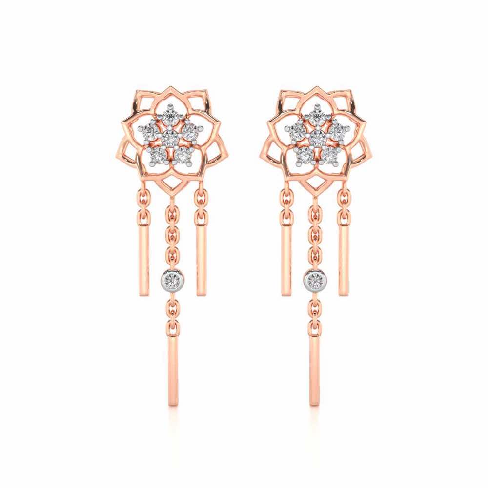Scarlet Lotus Silver Danglers - Rose Gold - Image 1