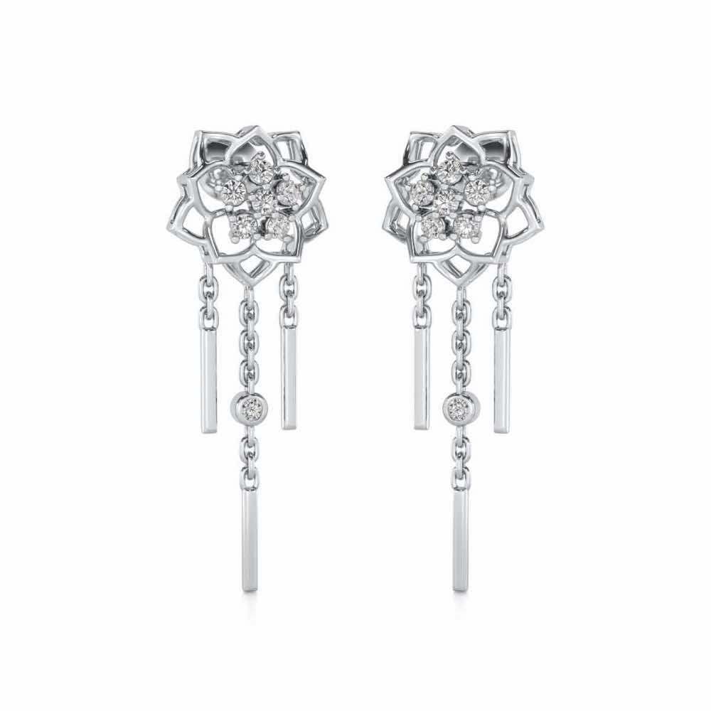 Scarlet Lotus Silver Danglers - White Gold - Image 2