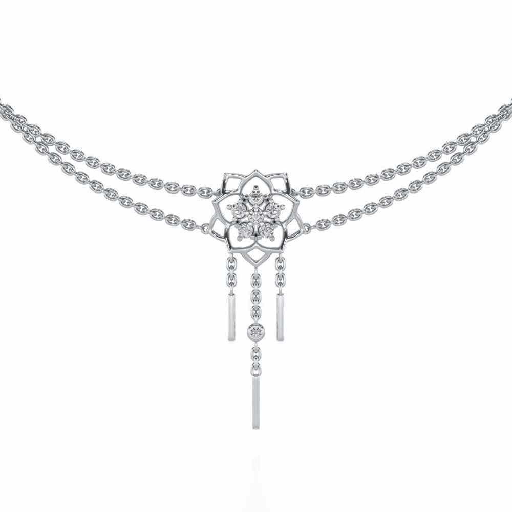 Scarlet Lotus Silver Necklace - White Gold - Image 1
