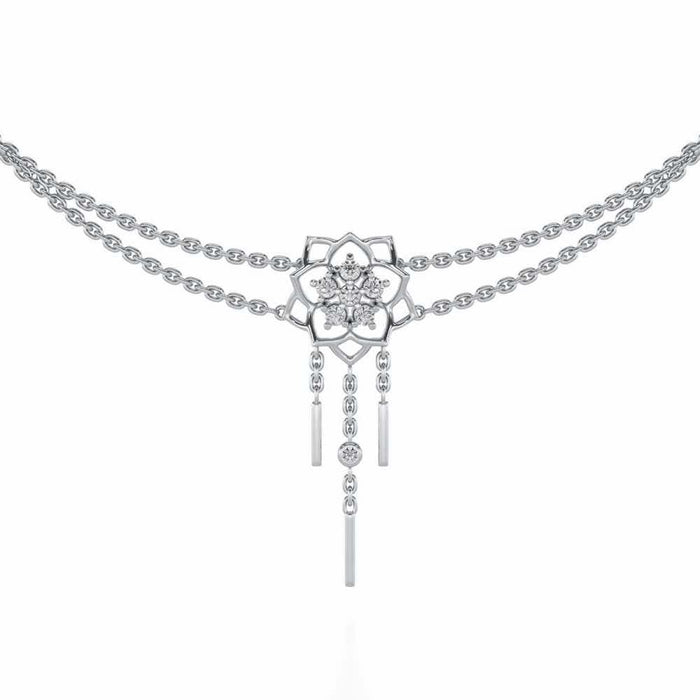 Scarlet Lotus Silver Necklace - White Gold - Image 1