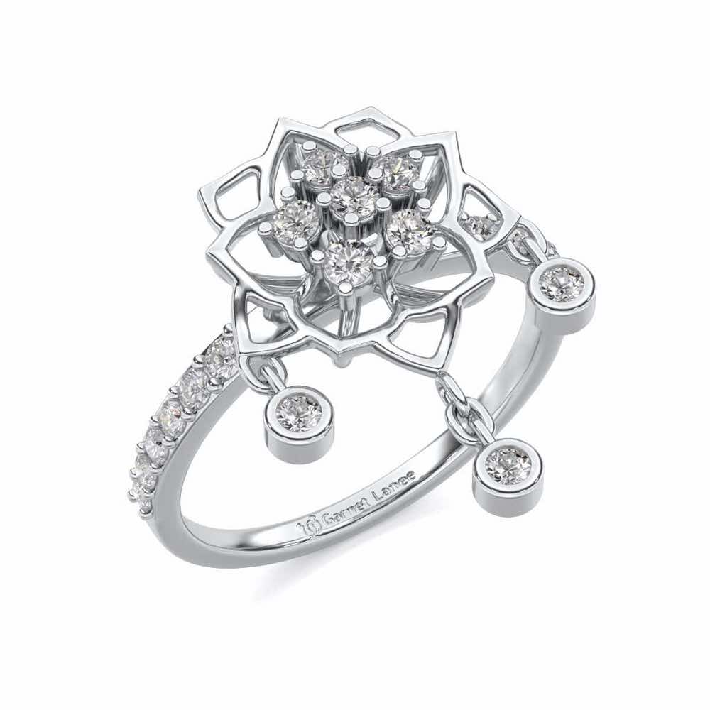 Scarlet Lotus Silver Ring - White Gold - Image 1