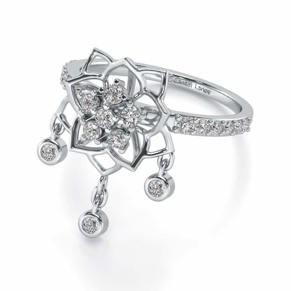 Scarlet Lotus Silver Ring - White Gold - Image 3
