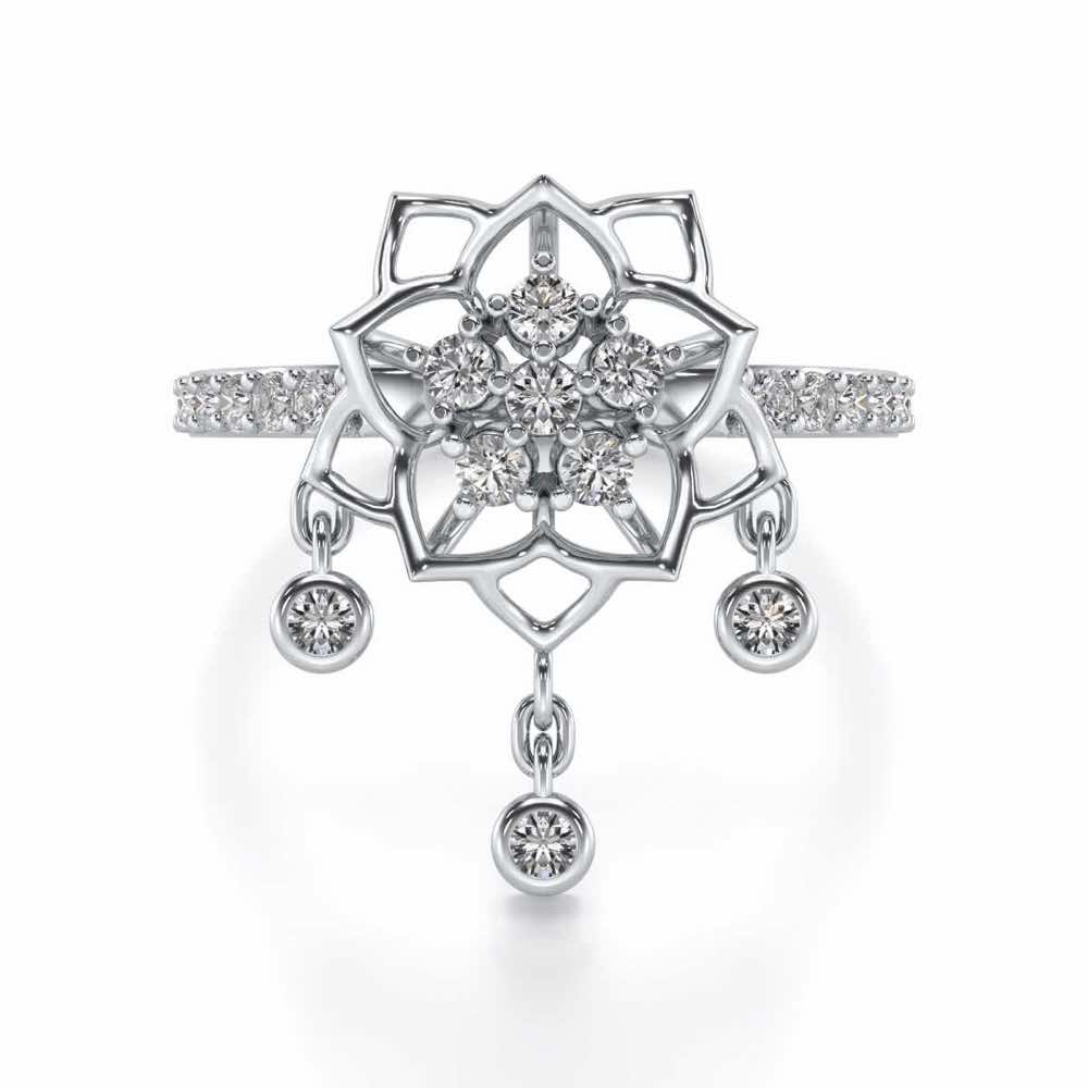 Scarlet Lotus Silver Ring - White Gold - Image 5