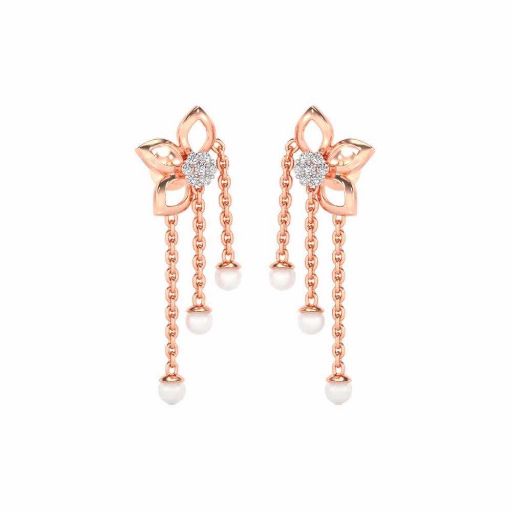 Semi-Bloom Silver Dangler Earrings - Rose Gold - Image 2