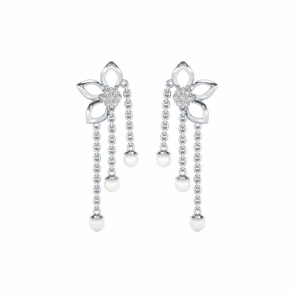 Semi-Bloom Silver Dangler Earrings - White Gold - Image 1