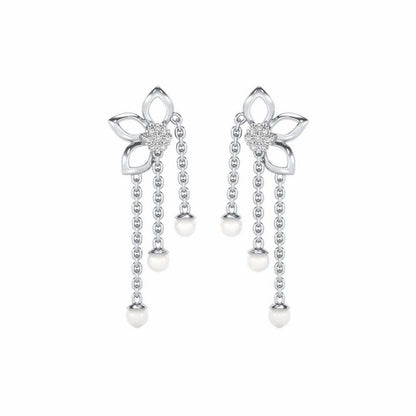 Semi-Bloom Silver Dangler Earrings - White Gold - Image 1