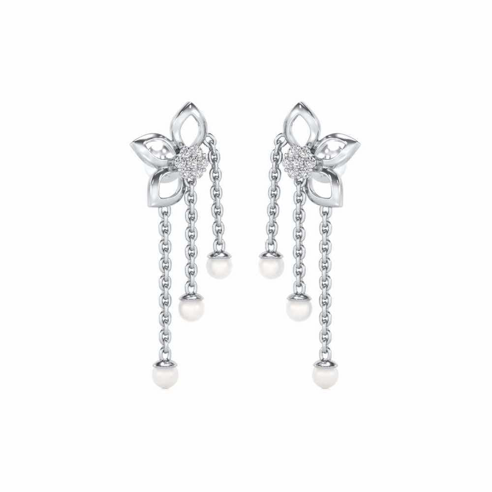 Semi-Bloom Silver Dangler Earrings - White Gold - Image 2