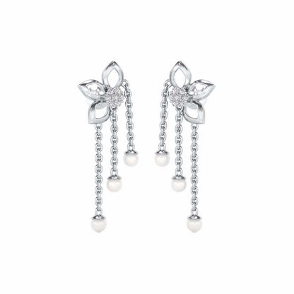 Semi-Bloom Silver Dangler Earrings - White Gold - Image 2