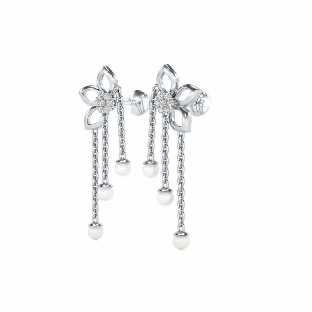 Semi-Bloom Silver Dangler Earrings - White Gold - Image 3