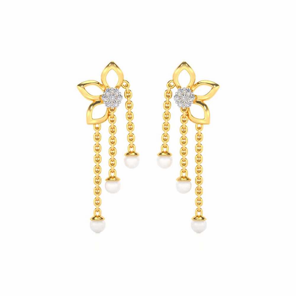 Semi-Bloom Silver Dangler Earrings - Yellow Gold - Image 1