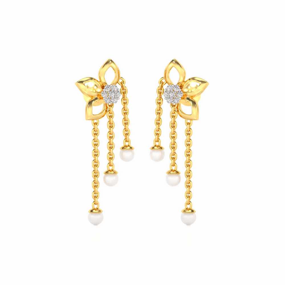 Semi-Bloom Silver Dangler Earrings - Yellow Gold - Image 2