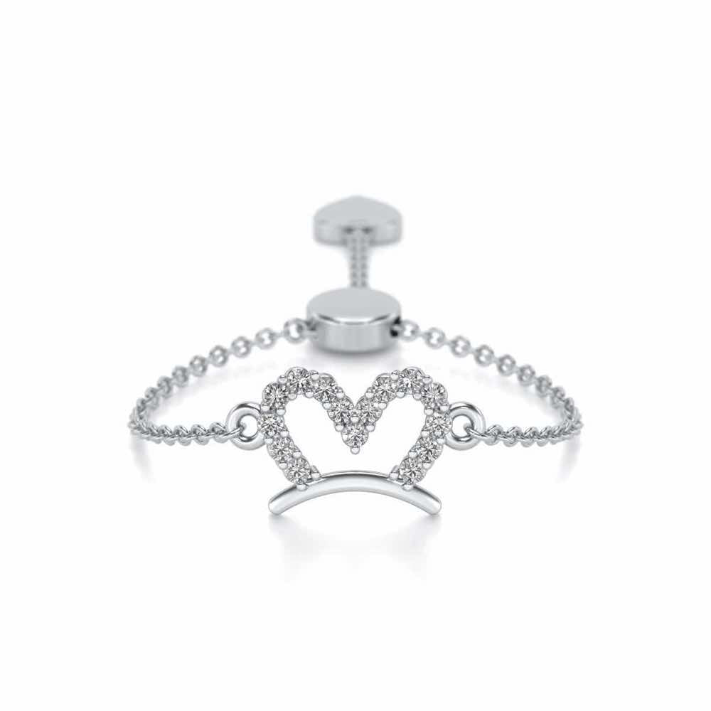 Semi-Heart Adjustable Silver Ring - White Gold - Image 1