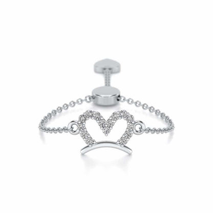 Semi-Heart Adjustable Silver Ring - White Gold - Image 1