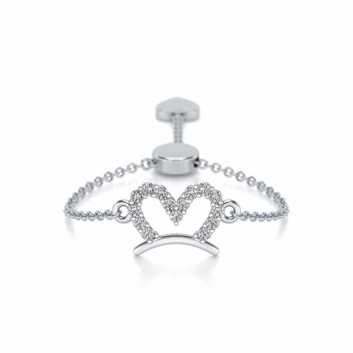 Semi-Heart Adjustable Silver Ring - White Gold - Image 1