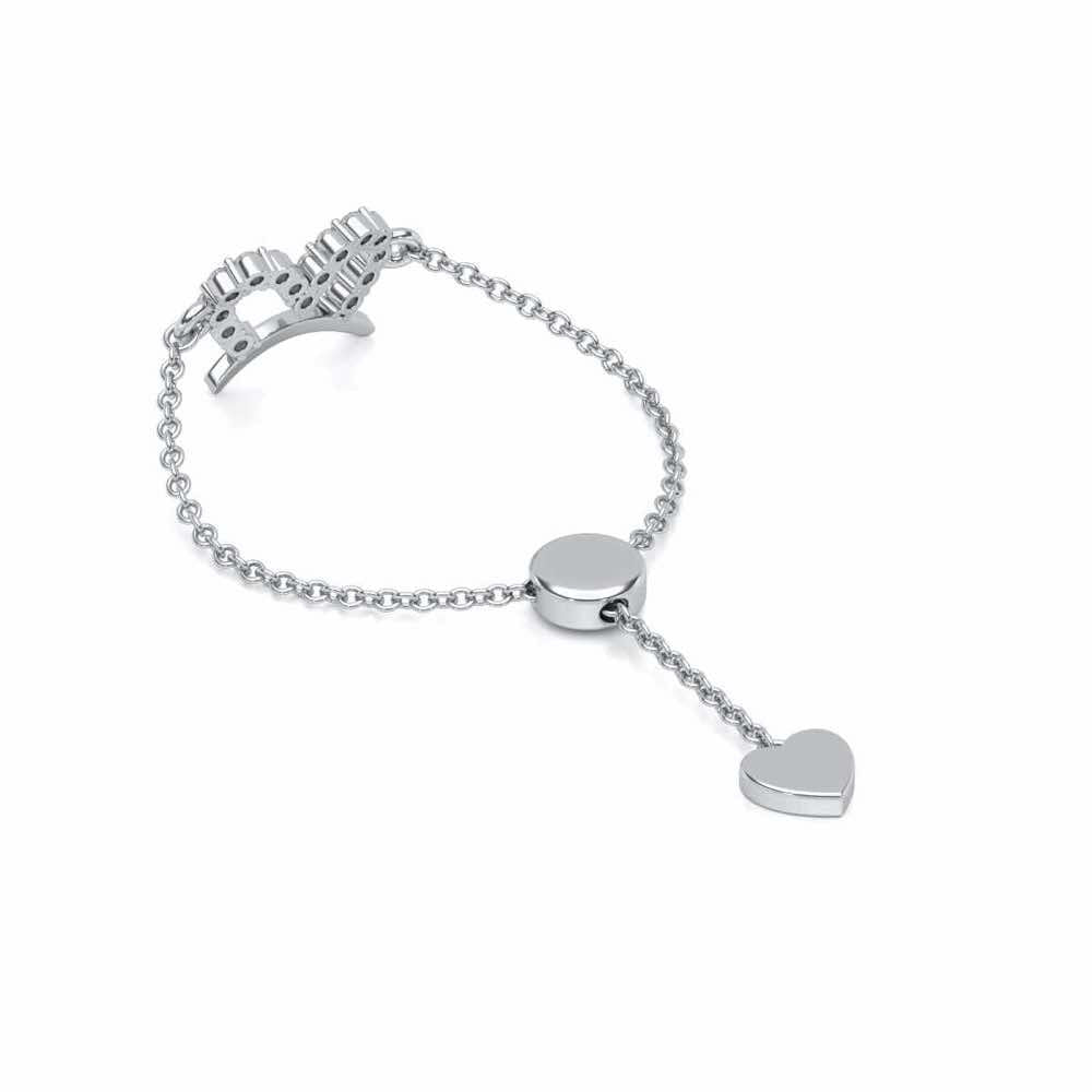 Semi-Heart Adjustable Silver Ring - White Gold - Image 3