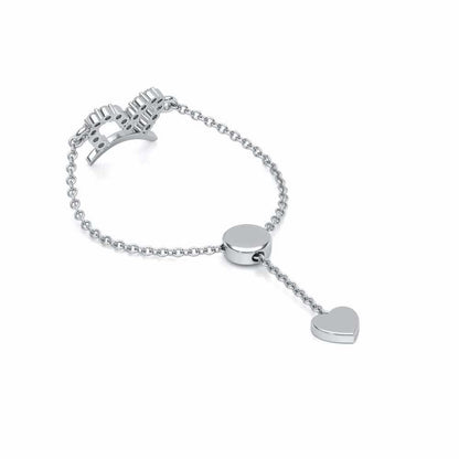 Semi-Heart Adjustable Silver Ring - White Gold - Image 3