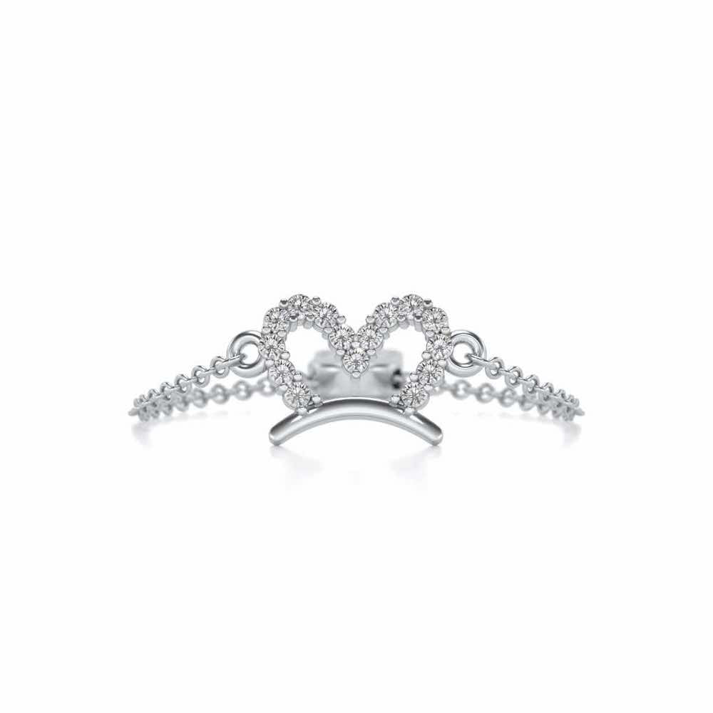 Semi-Heart Adjustable Silver Ring - White Gold - Image 4